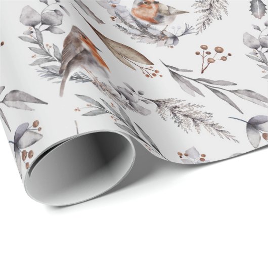 Elegante Winter Robin Vogel Kerstcadeau Cadeaupapier (Rol Hoek)