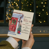 Elegante Winter Rode Deur Logo Open Huis Kerstmis Kaart