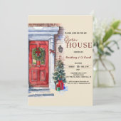 Elegante Winter Rode Deur Logo Open Huis Kerstmis Kaart (Staand voorkant)