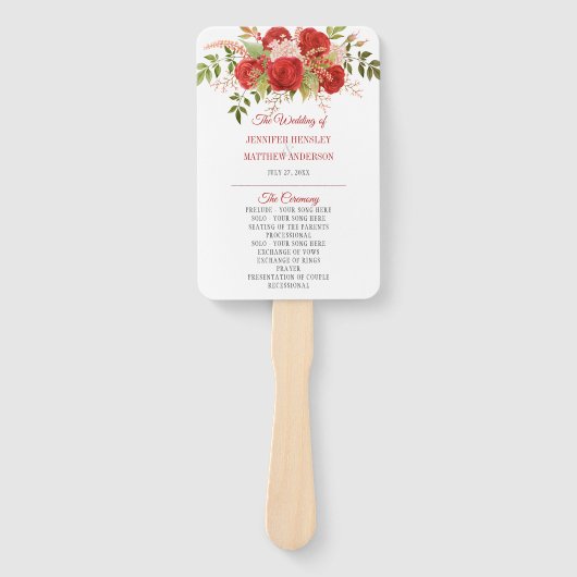 Elegante winter rode rozen en groen wedding | handwaaier (Voorkant)