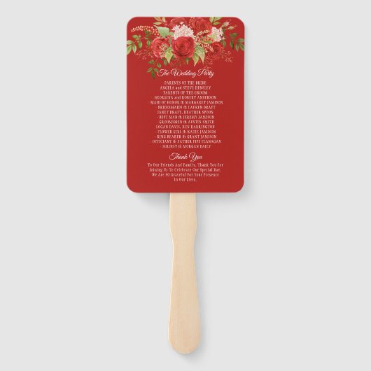 Elegante winter rode rozen en groen wedding | handwaaier (Achterkant)