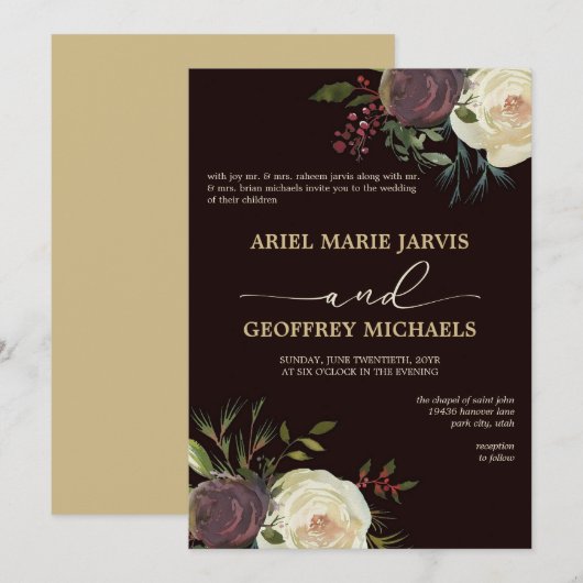 Elegante Winter Roos bruiloft uitnodiging (Voorkant / Achterkant)