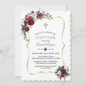 Elegante Winter Roze Bloemen Dennentak Doop Uitnod Kaart (Voorkant)