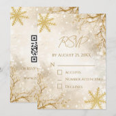Elegante Winter RSVP Kaart | Ivoor & Gouden Sneeuw (Voorkant / Achterkant)