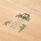 Elegante winter rustieke dennenbomen lantaarn brui acryl uitnodigingen (Laagn)