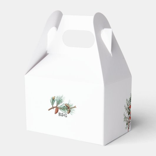 Elegante winter rustieke dennenbomen lantaarn brui bedankdoosjes (Achterkant)