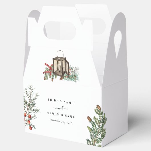 Elegante winter rustieke dennenbomen lantaarn brui bedankdoosjes (Geopend)