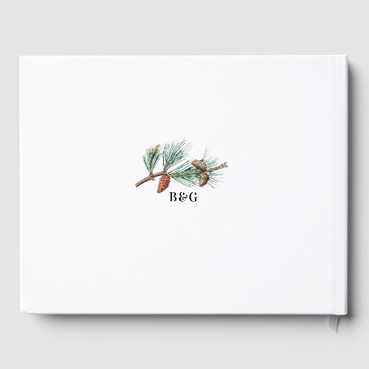 Elegante winter rustieke dennenbomen lantaarn brui gastenboek (Achterkant)