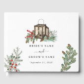 Elegante winter rustieke dennenbomen lantaarn brui gastenboek (Voorkant)