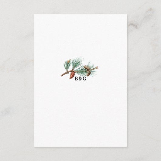 Elegante winter rustieke dennenbomen lantaarn brui informatiekaartje (Achterkant)