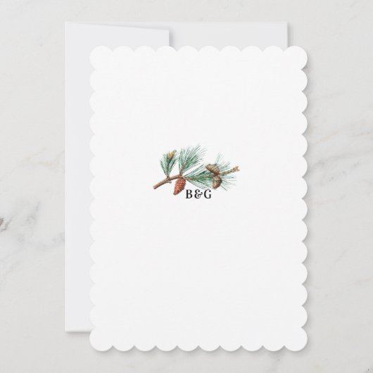 Elegante winter rustieke dennenbomen lantaarn brui kaart (Achterkant)