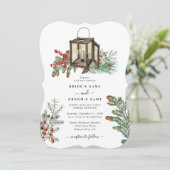 Elegante winter rustieke dennenbomen lantaarn brui kaart (Staand voorkant)