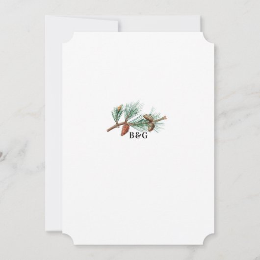 Elegante winter rustieke dennenbomen lantaarn brui kaart (Achterkant)