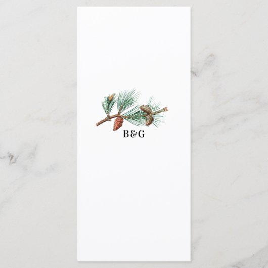 Elegante winter rustieke dennenbomen lantaarn brui menu (Achterkant)