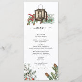 Elegante winter rustieke dennenbomen lantaarn brui menu (Voorkant)