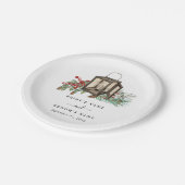 Elegante winter rustieke dennenbomen lantaarn brui papieren bordje (Gekanteld)