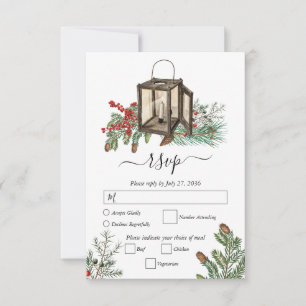 Elegante winter rustieke dennenbomen lantaarn brui RSVP kaartje