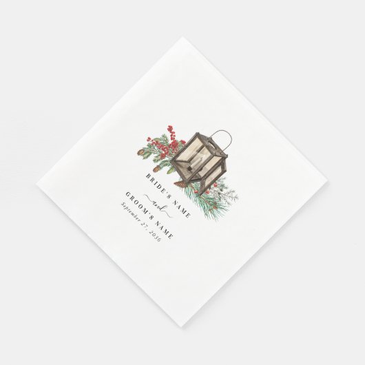 Elegante winter rustieke dennenbomen lantaarn brui servet (Hoek)