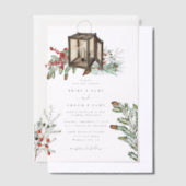 Elegante winter rustieke dennenbomen lantaarn brui vellum uitnodigingen (Offset)