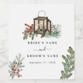 Elegante winter rustieke dennenbomen lantaarn brui wijn etiket (Enkel label)