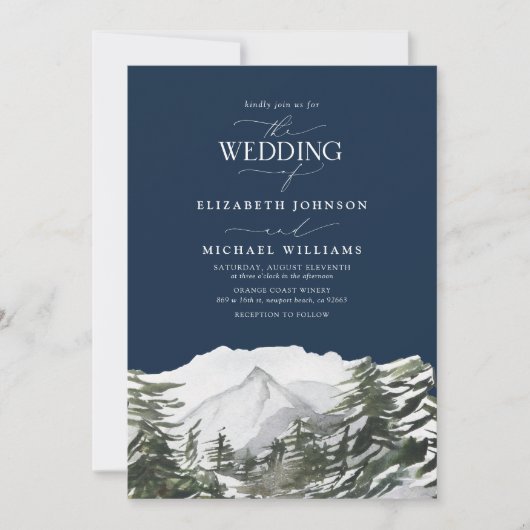 Elegante Winter Sneeuw Pijnbomen Waterverf Bruilof Kaart (Voorkant)