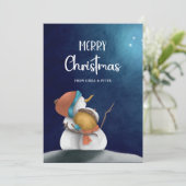 Elegante Winter Sneeuwmannen Paar Vrolijk Kerstfee Feestdagenkaart (Staand voorkant)