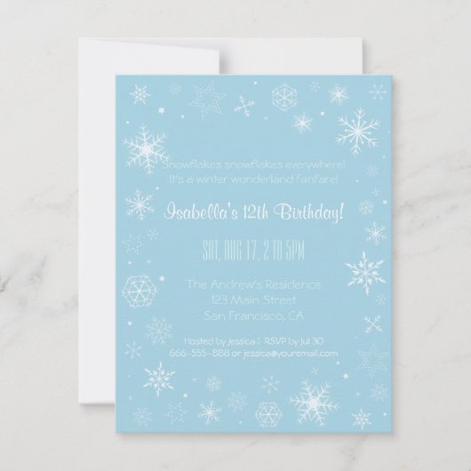 Elegante Winter Sneeuwvlok Meisjes Verjaardagsfees Kaart (Voorkant)