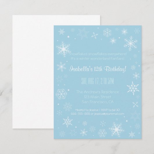 Elegante Winter Sneeuwvlok Meisjes Verjaardagsfees Kaart (Voorkant / Achterkant)