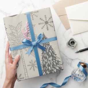 Elegante Winter Sneeuwvlok Monochroom Kerstmis Cadeaupapier
