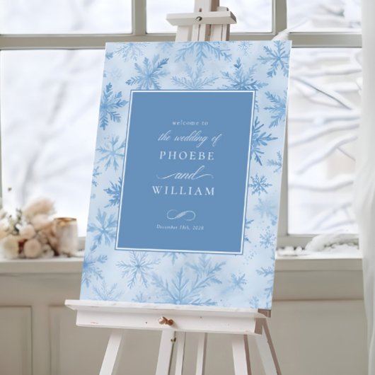 Elegante Winter Sneeuwvlok Periwinkle Trouwbord Poster