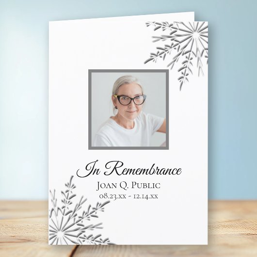 Elegante winter sneeuwvlokken begrafenisdienst gev programma