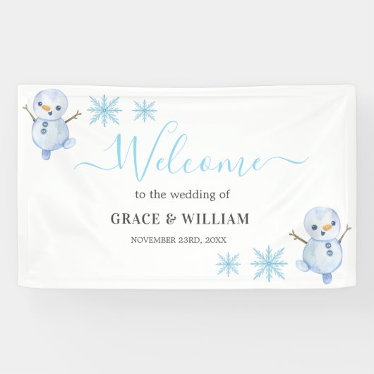 Elegante Winter Sneeuwvlokken bruiloft Spandoek (Horizontaal)