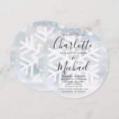 Elegante Winter Sneeuwvlokken Cirkelbruiloft Kaart (Voorkant / Achterkant)
