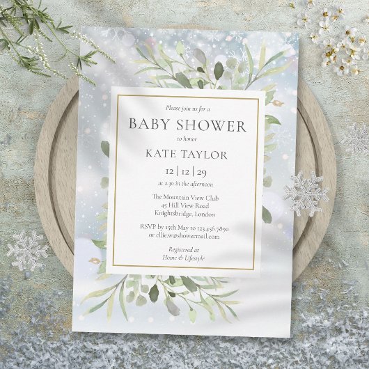 Elegante winter sneeuwvlokken groen baby shower kaart