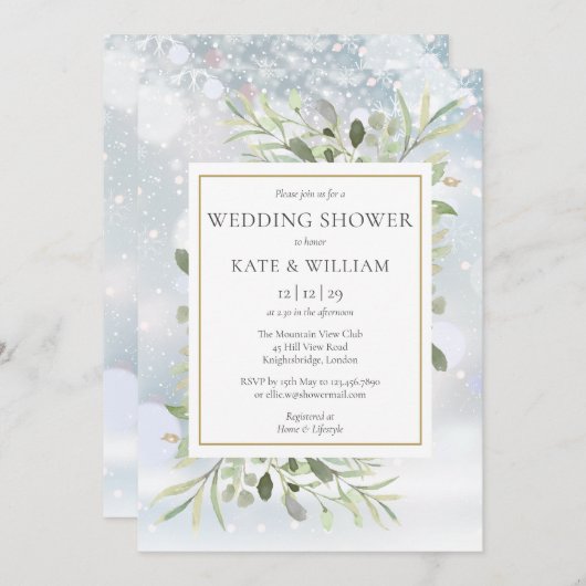 Elegante Winter Sneeuwvlokken Groen Trouwdouche Kaart (Voorkant / Achterkant)