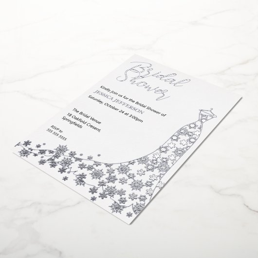 Elegante Winter Snowflakes Bruids Douche Uitnodigi Folie Uitnodiging (Gedraaid)