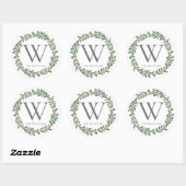 Elegante Winter Sprigs Monogram Kerstvakantie Ronde Sticker (Vel)