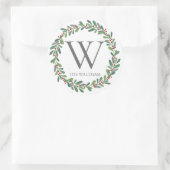 Elegante Winter Sprigs Monogram Kerstvakantie Ronde Sticker (Tas)