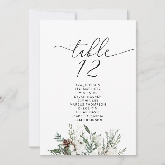 Elegante winter Trouwtafel Zitplaatsen Kaart (Voorkant)