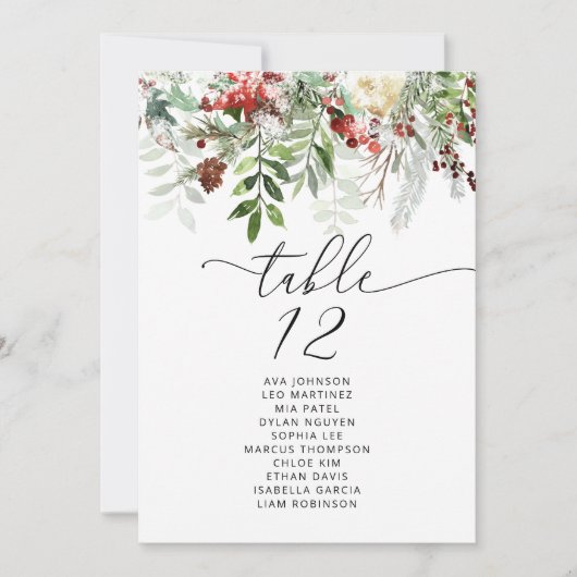 Elegante winter Trouwtafel Zitplaatsen Kaart (Voorkant)