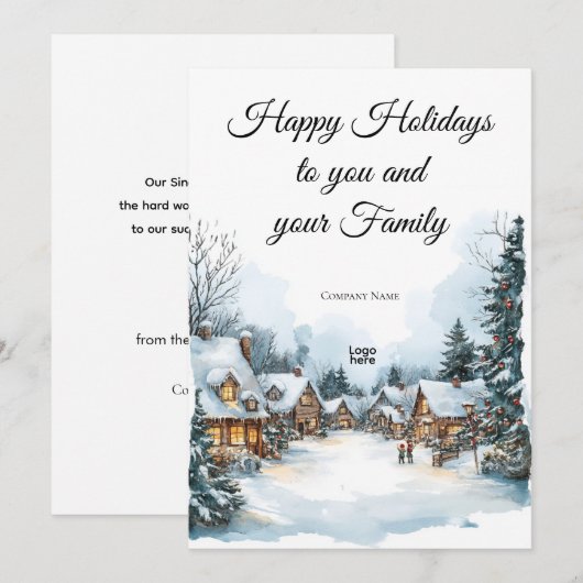 Elegante Winter Village Business Logo Holiday Kaar Kaart (Voorkant / Achterkant)