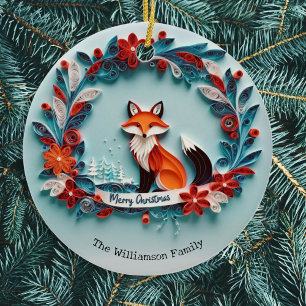 Elegante Winter Vos Natuur Thema Prettig Kerstfees Keramisch Ornament