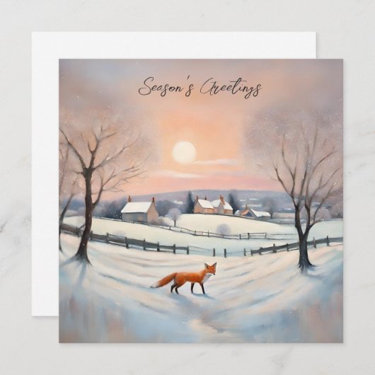 Elegante Winter Vos Sneeuw Scène Landschap Kerstmi Feestdagenkaart (Voorkant / Achterkant)