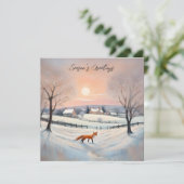Elegante Winter Vos Sneeuw Scène Landschap Kerstmi Feestdagenkaart (Staand voorkant)