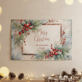 Elegante Winter Watercolor Bessen Dennen Kerstmis Spandoek