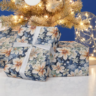 Elegante Winter Watercolor Crème Poinsettia & Snee Cadeaupapier