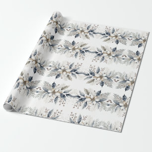 Elegante Winter Waterverf Bloemen Kerstmis Cadeaupapier