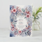 Elegante Winter Waterverf Bloemenbessen Bruiloft Kaart (Staand voorkant)