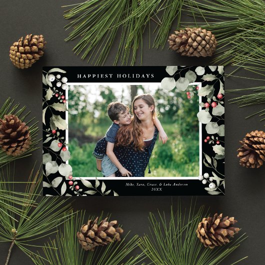 Elegante Winter Waterverf groen botanische foto Feestdagenkaart