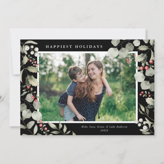 Elegante Winter Waterverf groen botanische foto Feestdagenkaart (Voorkant)